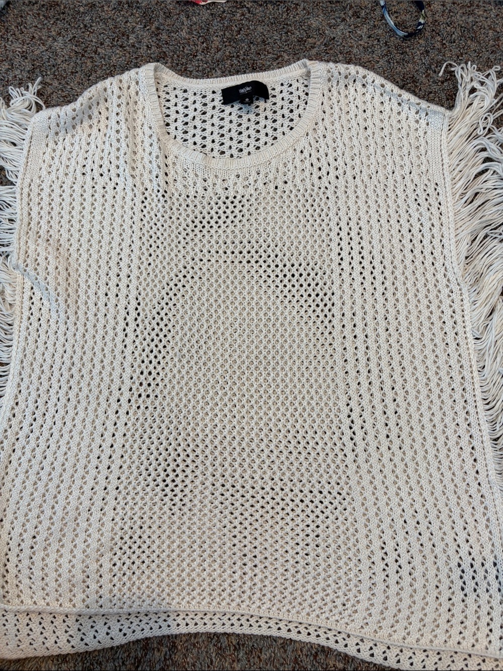 Massimo Cream Open-Knit Fringe Crewneck Sweater
